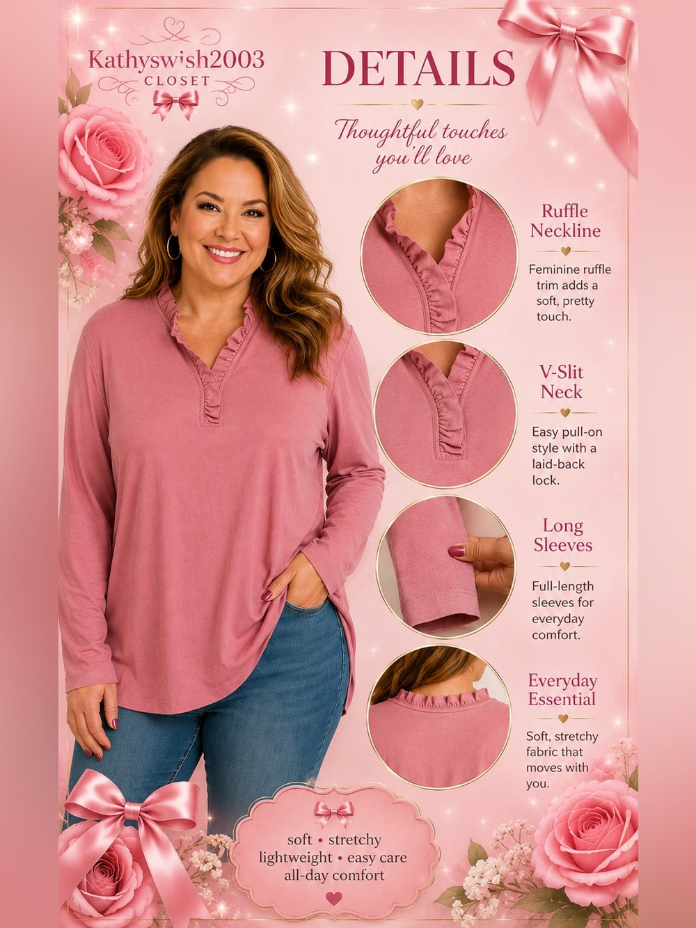 Appleseed's Pink Ruffle-Neck Long Sleeve Tee - Picture 3 of 15